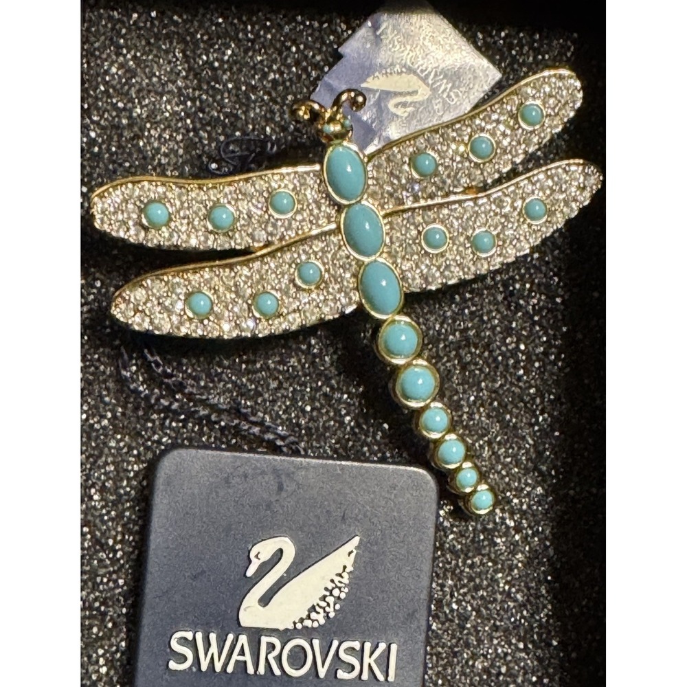 Vintage Swarovski Crystal Dragonfly Brooch Turquoise Pin New Box Retired Rare